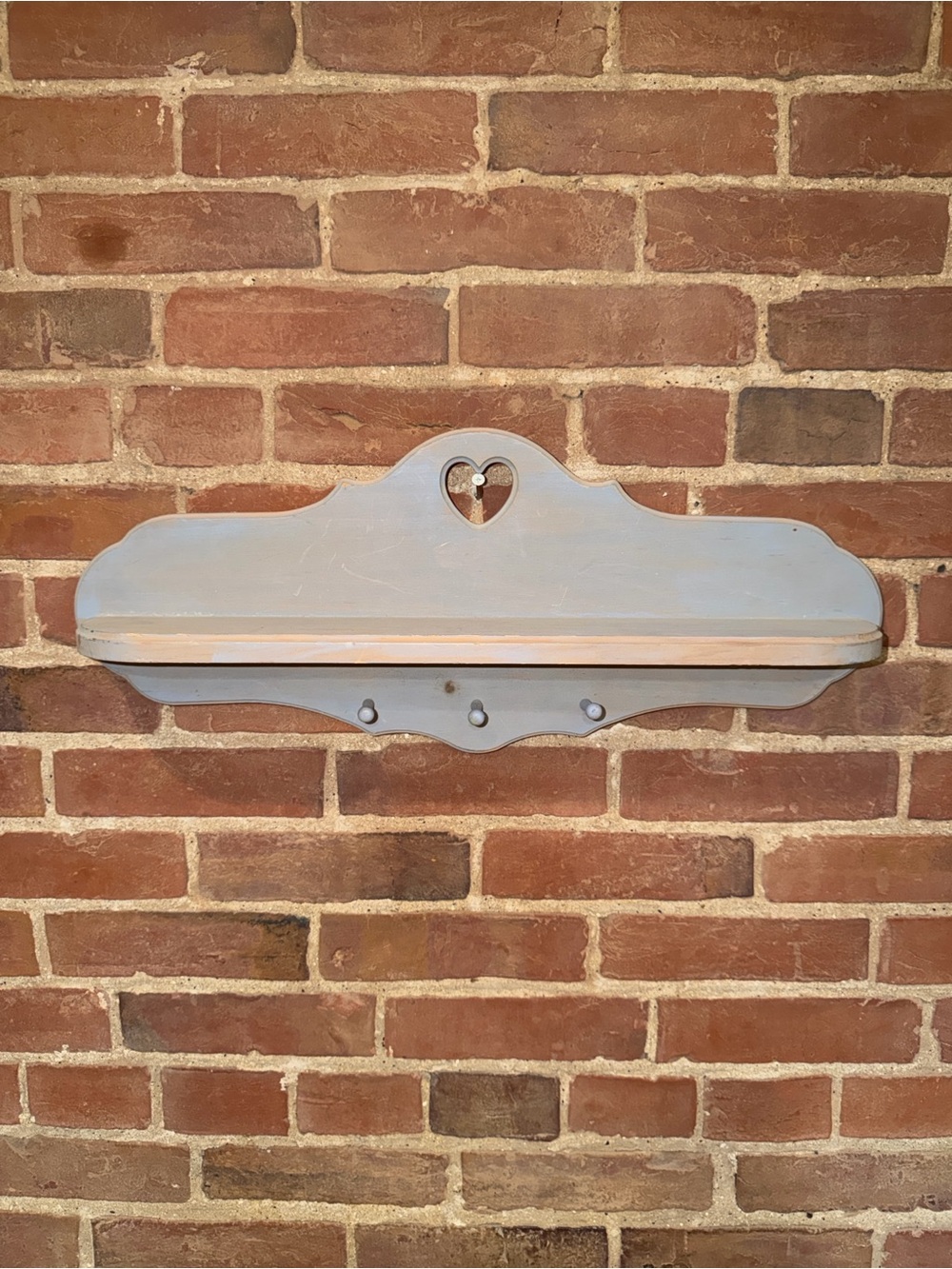 Rustic Heart Cutout Wall Shelf - Light Blue Farmhouse Hanging Hooks
